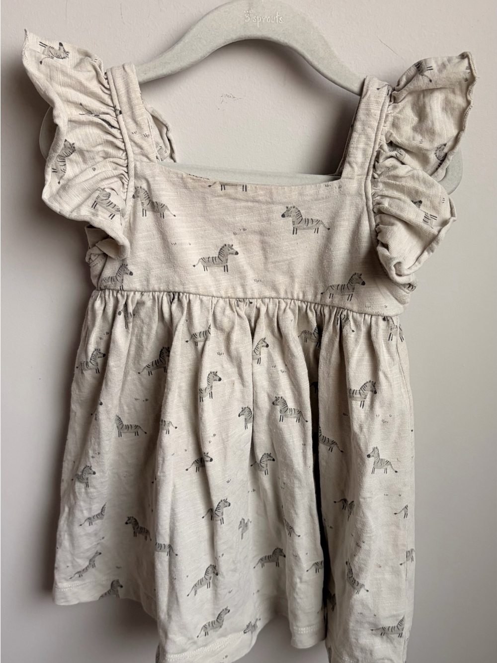 Rylee cru Beige Zebra-Print Ruffle Sleeve Kids Dress